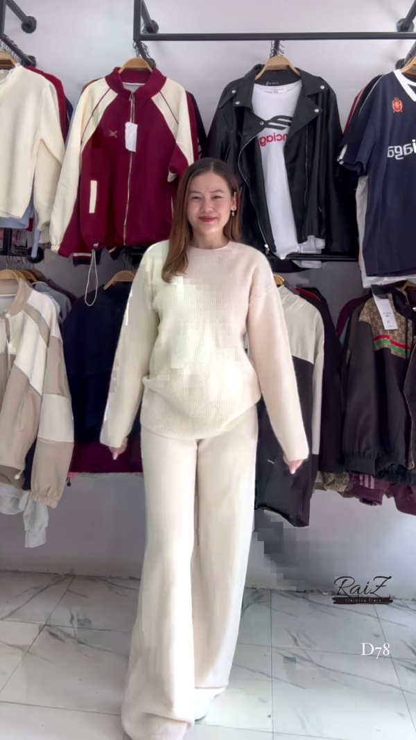 Piece Outfits Knitted With Wide Leg Pants Cozy Knit Sweatsuit Sets - Image 4