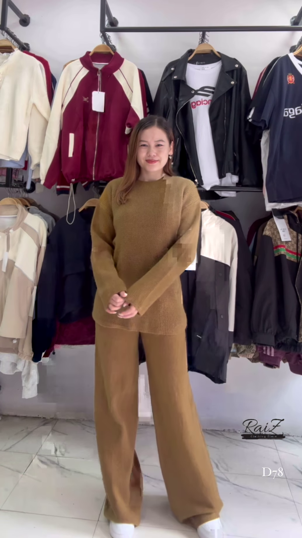 Piece Outfits Knitted With Wide Leg Pants Cozy Knit Sweatsuit Sets - Image 3