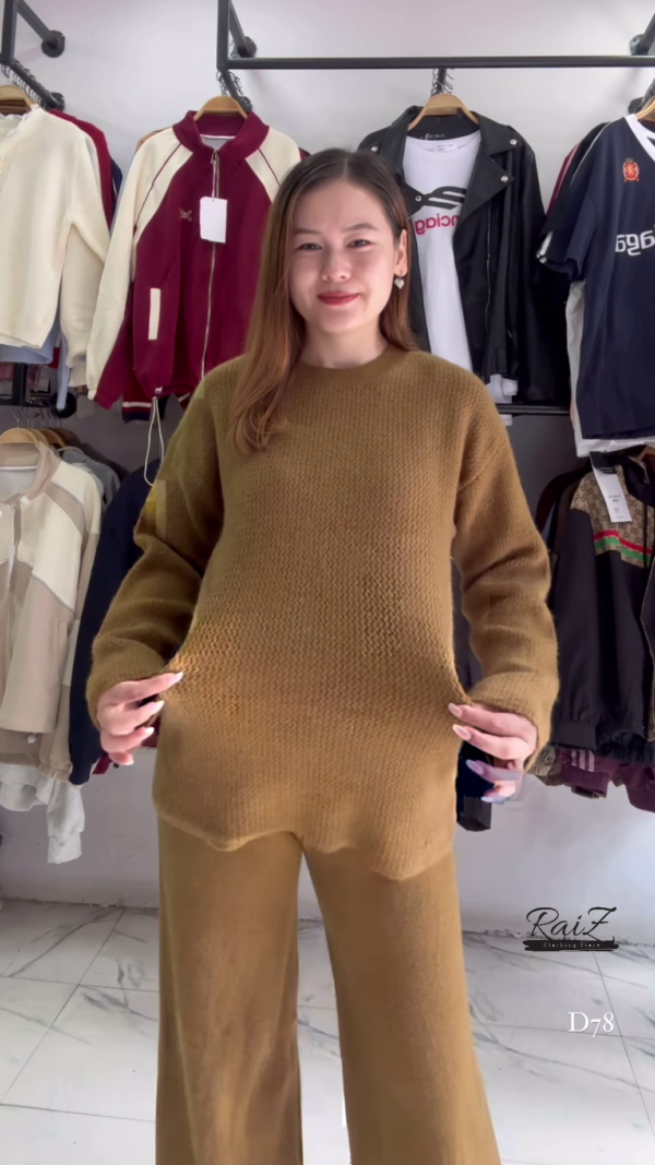 Piece Outfits Knitted With Wide Leg Pants Cozy Knit Sweatsuit Sets - Image 2
