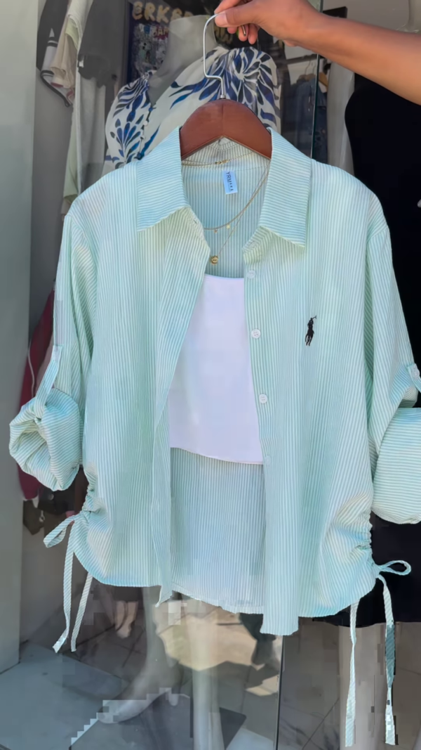 Classic Ralph Lauren Pinstripe Shirt with Contemporary Tank Styling - Image 6