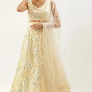 Yellow Soft Net Lehenga Choli with Thread Embroidery