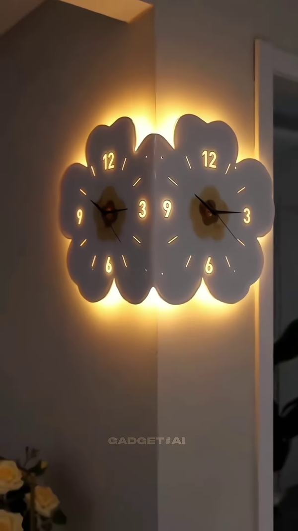 Dual-Sided LED Wall Clock – Elegant Flower Design