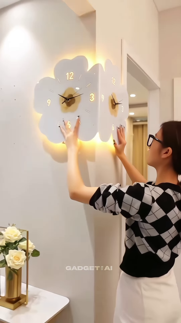 Dual-Sided LED Wall Clock – Elegant Flower Design - Image 3