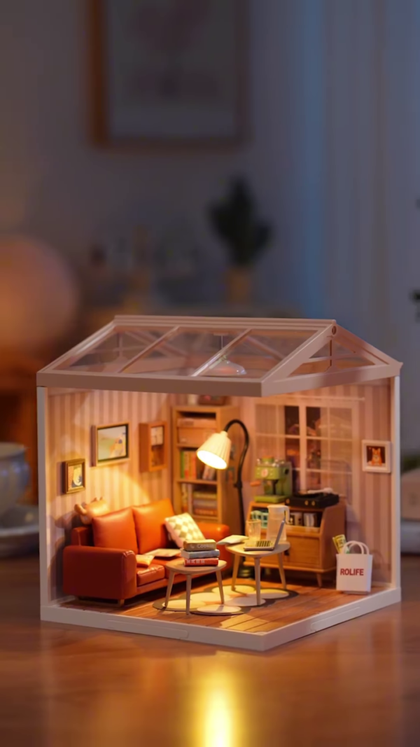 Miniature DIY Living Room Set – Tiny Toy Home Décor with LED Light