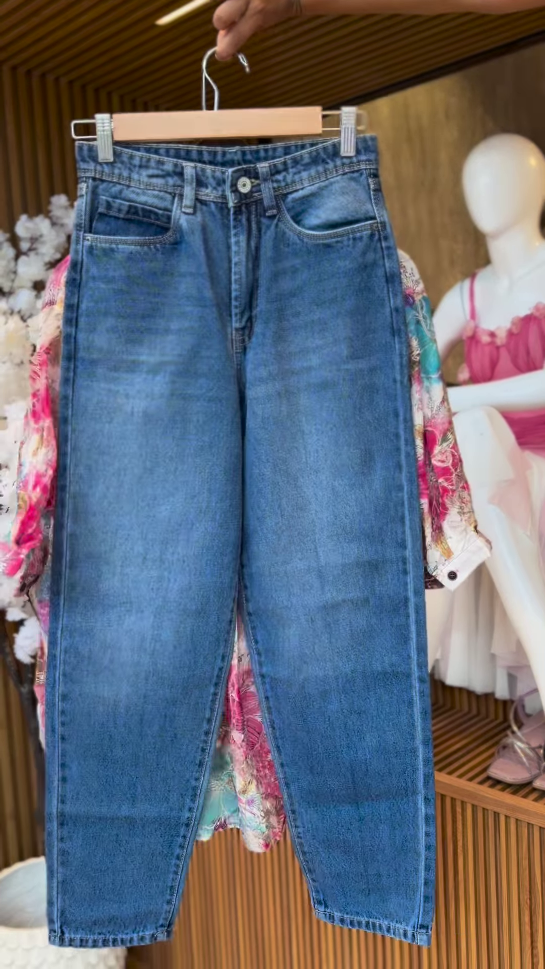 Women’s Multicolor Floral Overshirt with White Tee and Denim Shorts – Casual Layered Streetwear Ensemble - Image 2