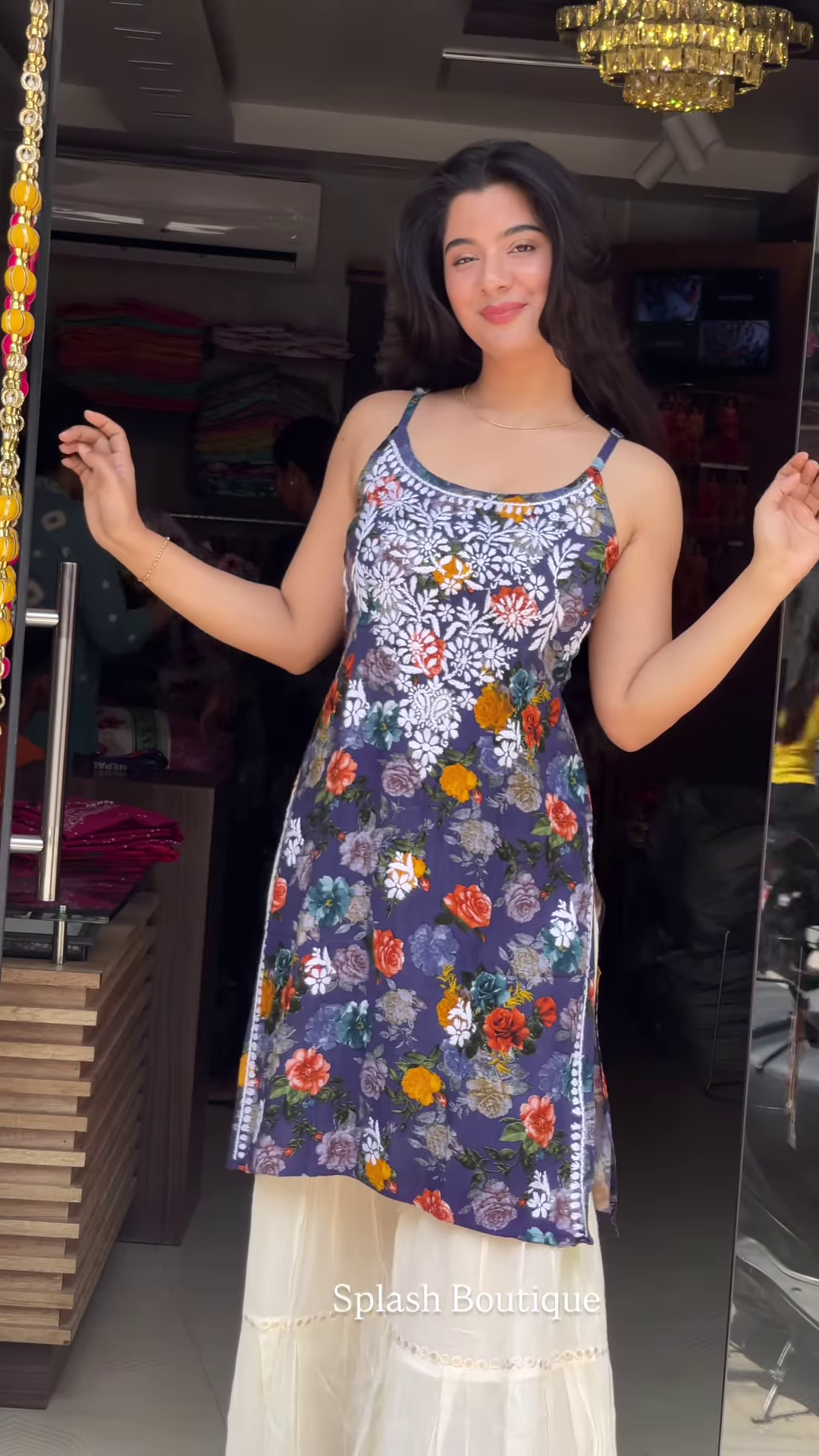 Women’s Red Sleeveless Embroidered Kurti with Cream Wide-Leg Bottom – Elegant Boutique Ethnic Ensemble - Image 3