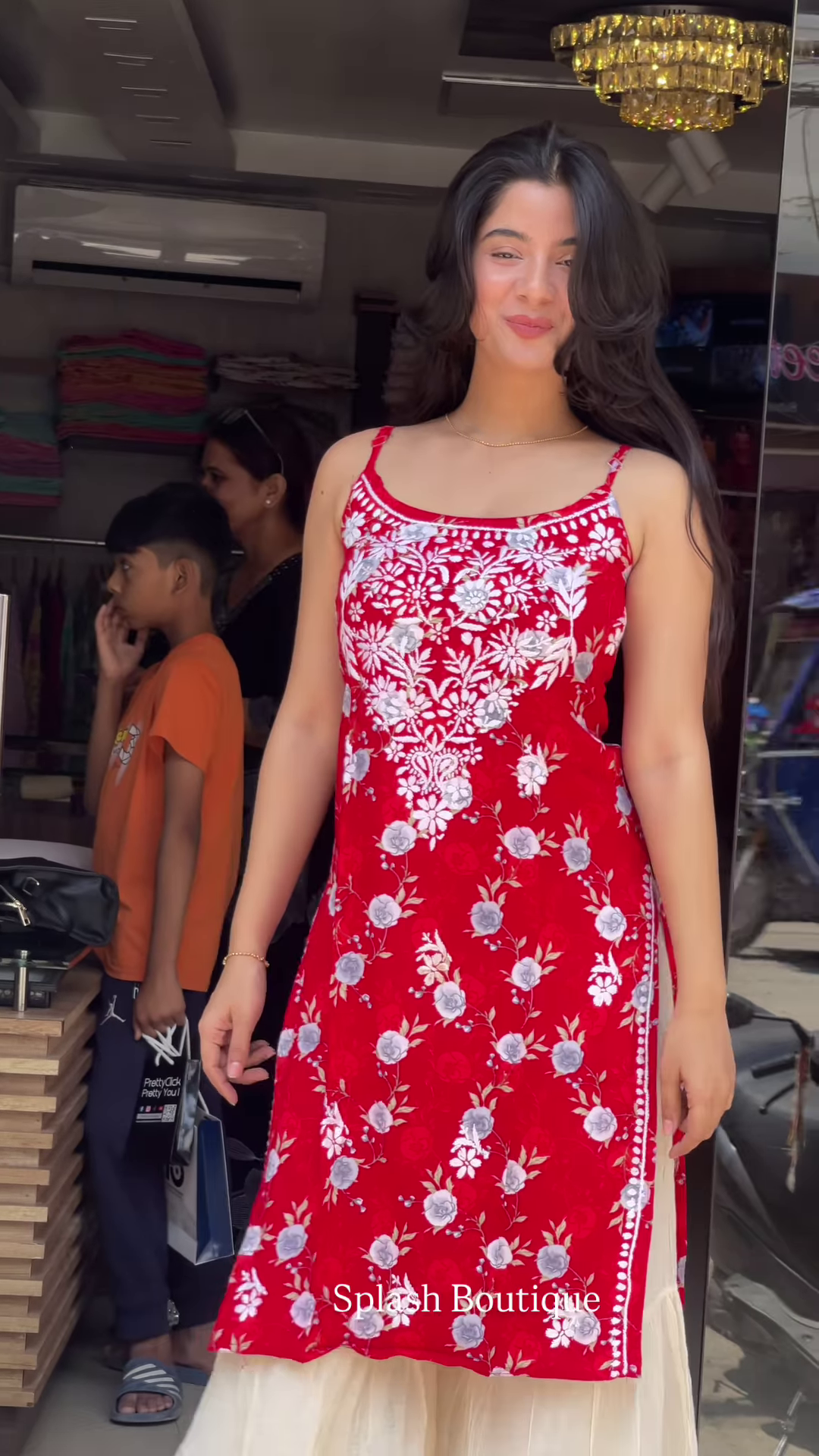 Women’s Red Sleeveless Embroidered Kurti with Cream Wide-Leg Bottom – Elegant Boutique Ethnic Ensemble - Image 2