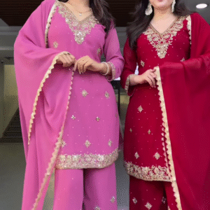 Couple’s Coordinated Embroidered Kurta Set – Pink & Red Traditional Ethnicwear with Dupattas