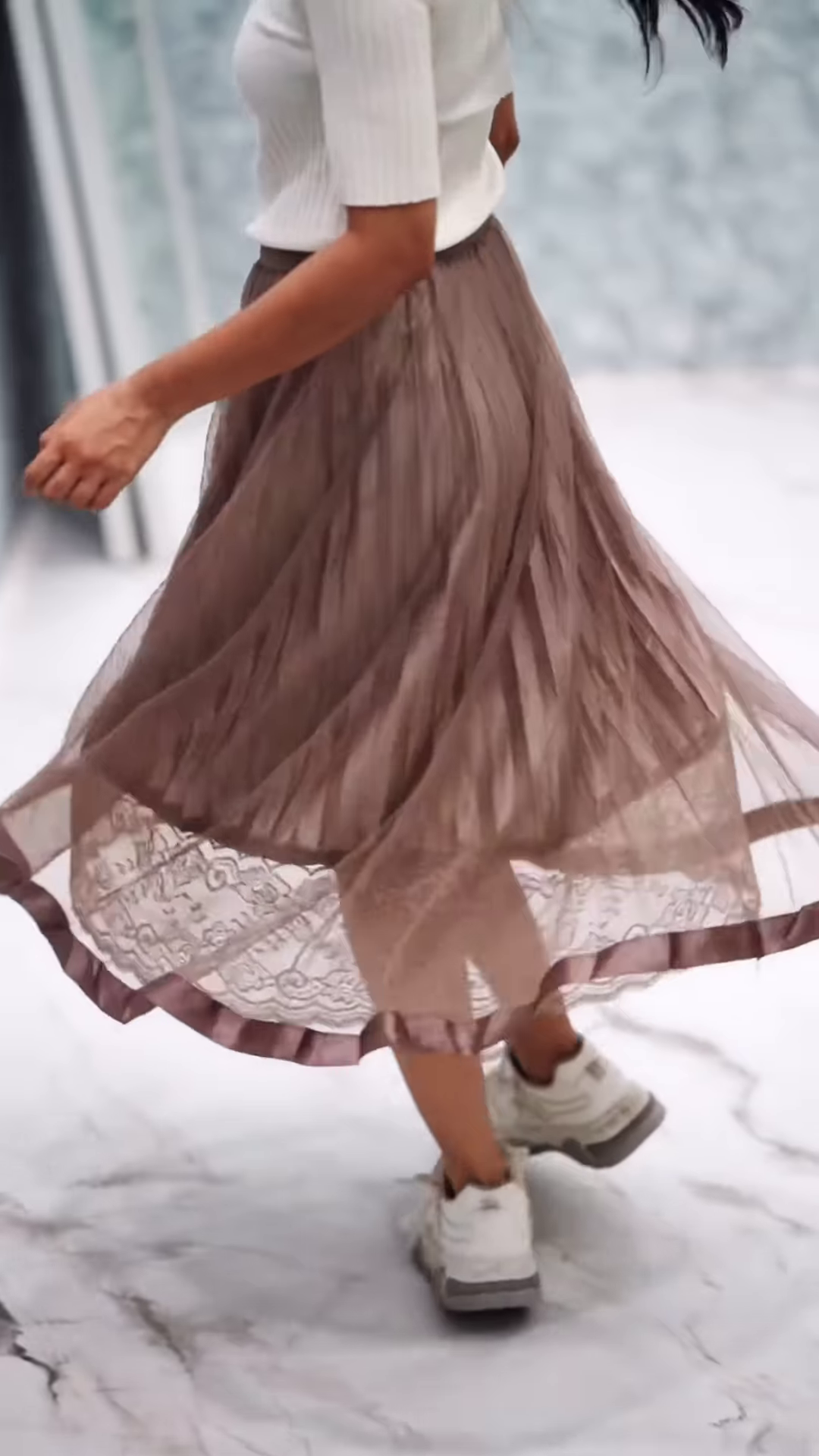 Women’s Pink Ribbed Half-Sleeve Top with Black Pleated Mini Skirt – Chic Contrast Casualwear Ensemble - Image 9