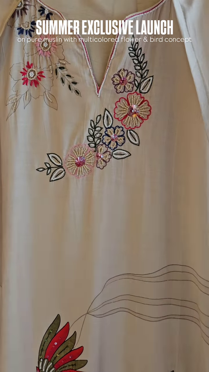 Pure Muslin Fabric with Multicolor Floral & Bird Print – “Summer Exclusive Launch” Textile Promotion - Image 5