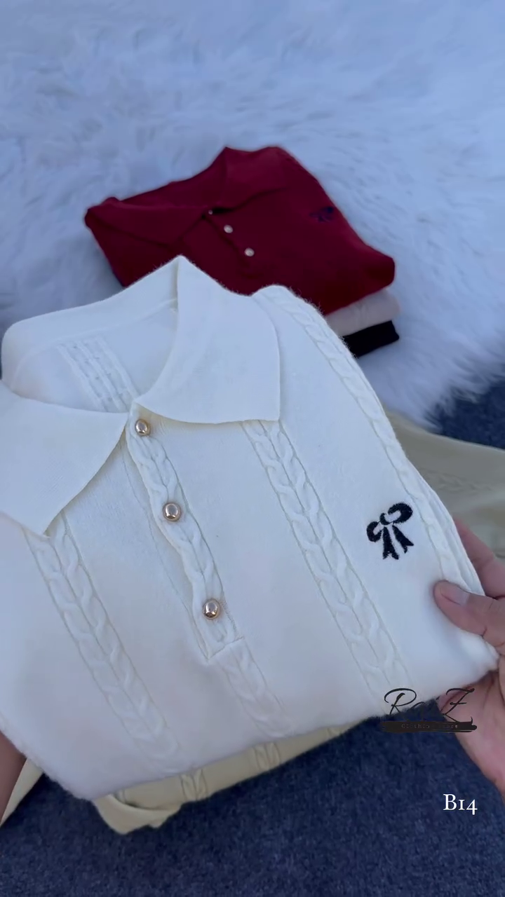 Cable-Knit Polo Sweater Top – Chic, Soft and Effortlessly Elegant ✨🧶 - Image 3