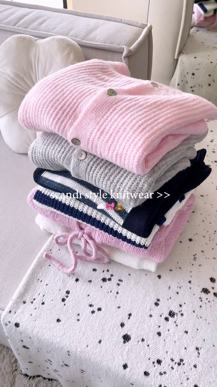 Scandi-Style Knitwear Stack 🧶 Ribbed Cardigans & Striped Sweaters – Pink, Grey, Navy & More - Image 3