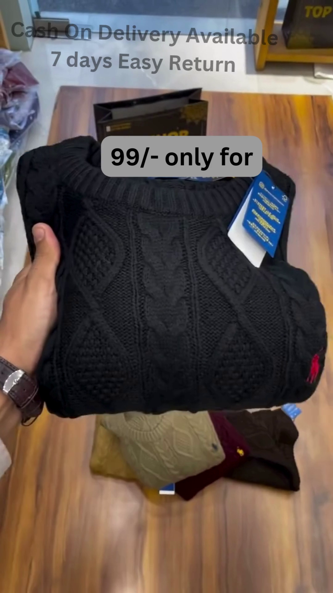 Cable-Knit Sweater Collection 🧶🍂 With Folded Display – Black, Mustard, Maroon & Brown Variants - Image 2