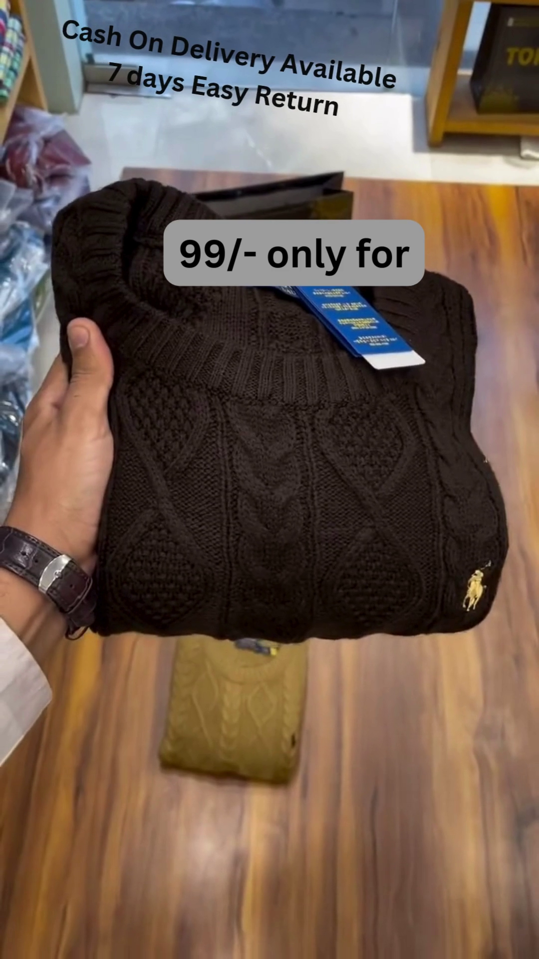 Cable-Knit Sweater Collection 🧶🍂 With Folded Display – Black, Mustard, Maroon & Brown Variants - Image 3