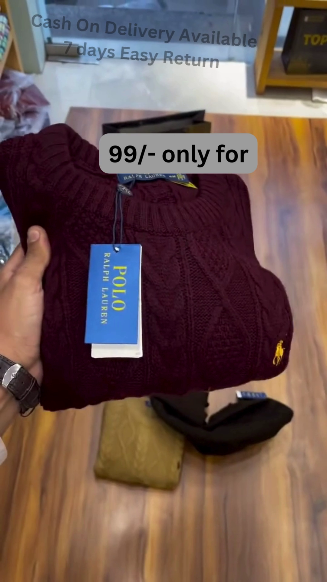 Cable-Knit Sweater Collection 🧶🍂 With Folded Display – Black, Mustard, Maroon & Brown Variants - Image 4