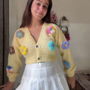 Playful Embroidered Knit Cardigans 🧶🌈🍒 – Cherry, Rainbow & Floral Variants