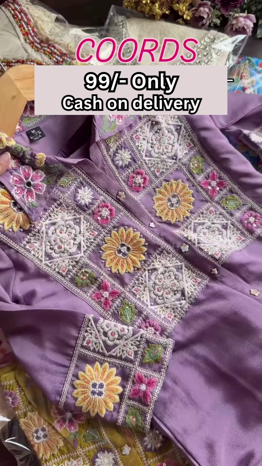 Purple Multicolor Embroidered Coord Set – Affordable Ethnicwear with Cash on Delivery