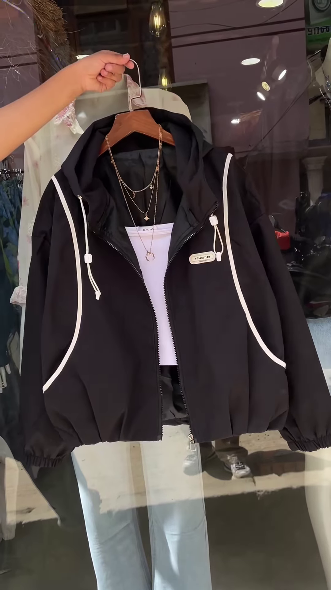 Purple Hooded Jacket with White Trim – Casual Streetwear Layer for Women - Image 2