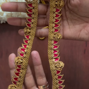 Traditional Red Palakka Haram Necklace – Temple-Inspired South Indian Bridal Jewelry