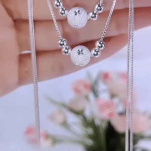 Elegant 925 Sterling Silver Layered Necklace with Frosted Bead Pendants - Delicate Women's Jewelry