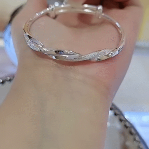Elegant Adjustable 925 Sterling Silver Bangle with Twisted Sparkle Detail