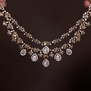 Dazzling Two-Layer Diamond Lookalike Necklace Set with Pear and Round Cubic Zirconia