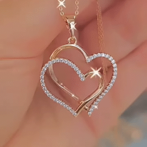 Elegant Rose Gold-Toned Double Heart Necklace with Sparkling Accents