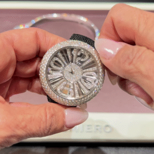 Dazzling Diamond Pave Ladies' Wristwatch with Unique Radial Dial