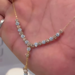 Elegant Two-Tone Gold Y-Necklace with Graduated Diamond Clusters