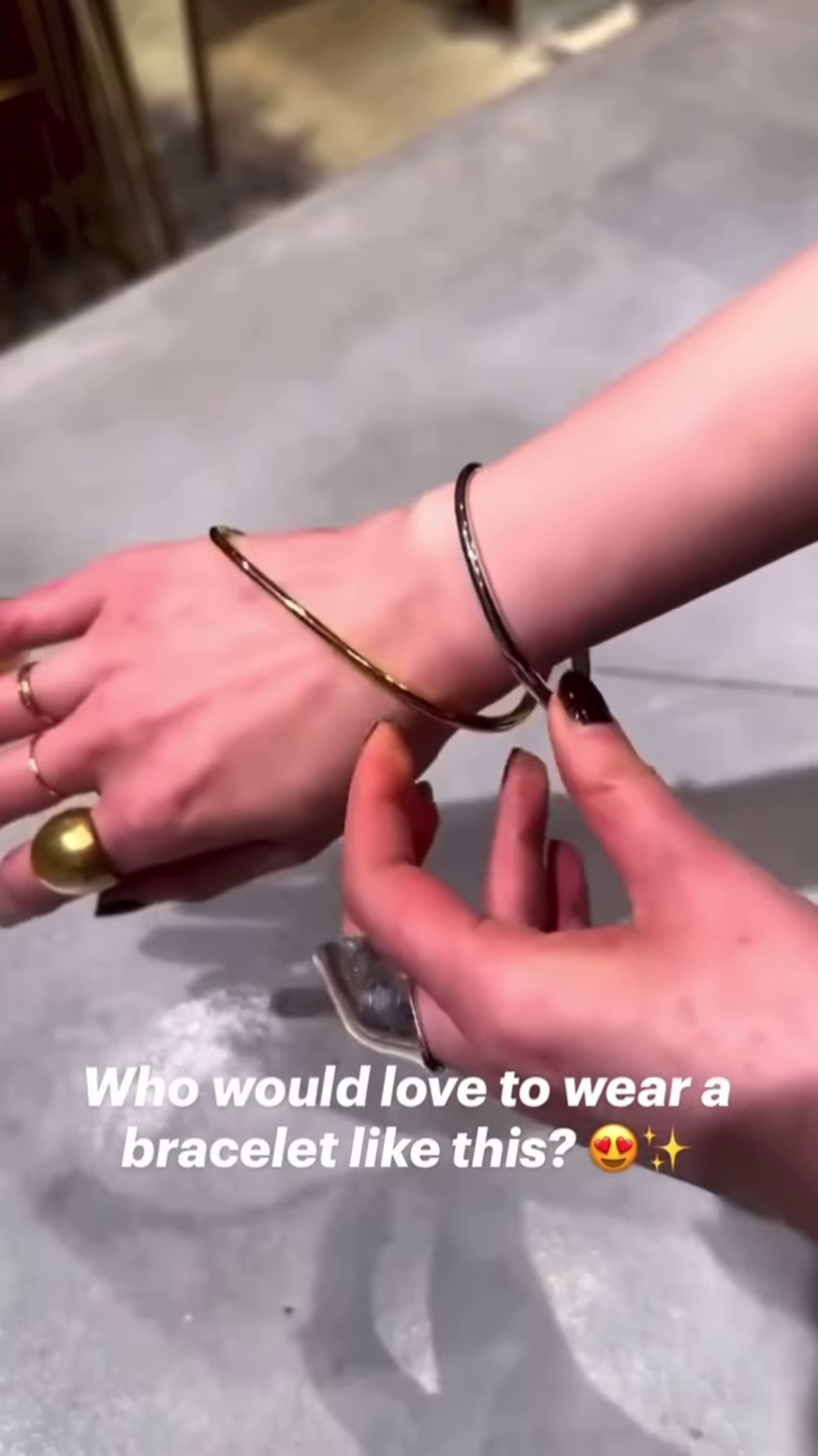 Modern Open Cuff Bangle Bracelet with Contrasting Metal Ends - Image 2