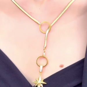 Modern Gold-Toned Y-Necklace with Star Pendant and Crystal Accents
