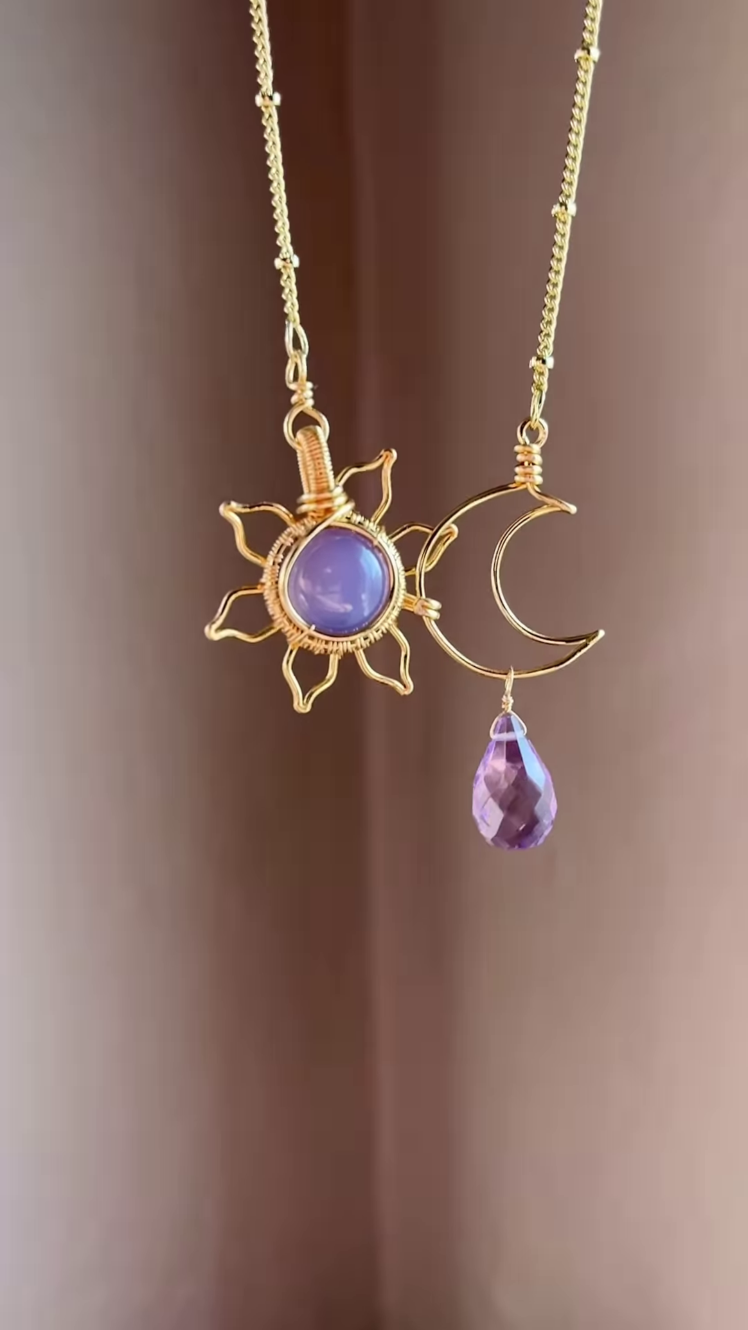 Artisan Copper Sun and Moon Necklace with Gemstone Accents - Celestial Jewelry - Image 2