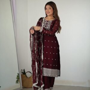 Maroon Color Rangoli Silk Three Piece Kurti Suit