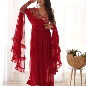 Maroon Color Georgette Alia Cut Three Piece Kurti Suit