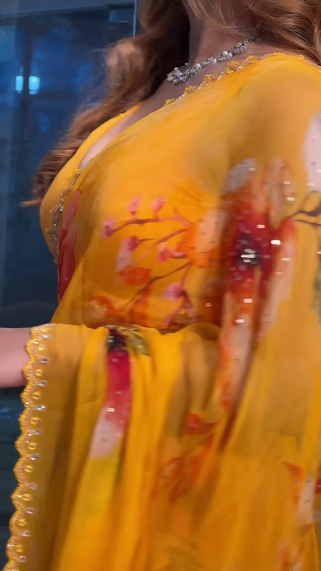 Crimson Floral Dream: Hand-Painted Chiffon Saree with Sequin Border