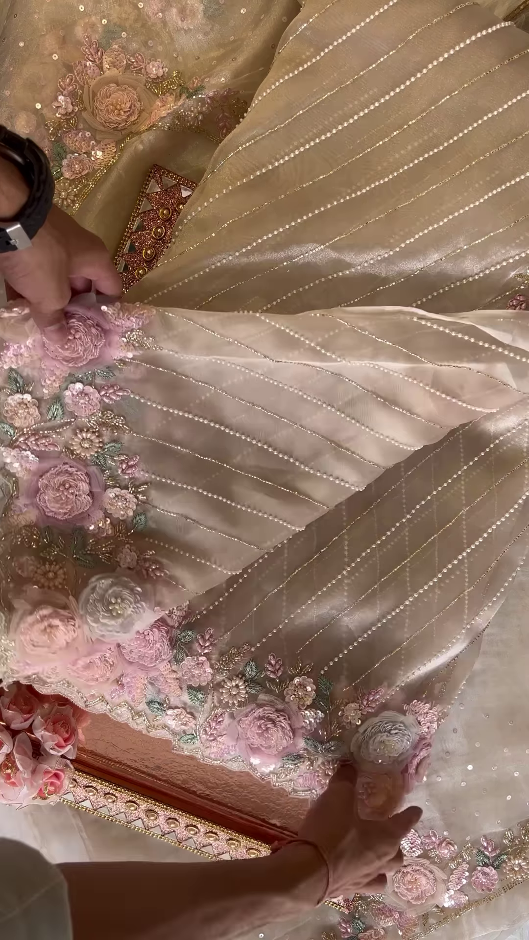 Champagne Gold 3D Floral Applique Gown - Image 3