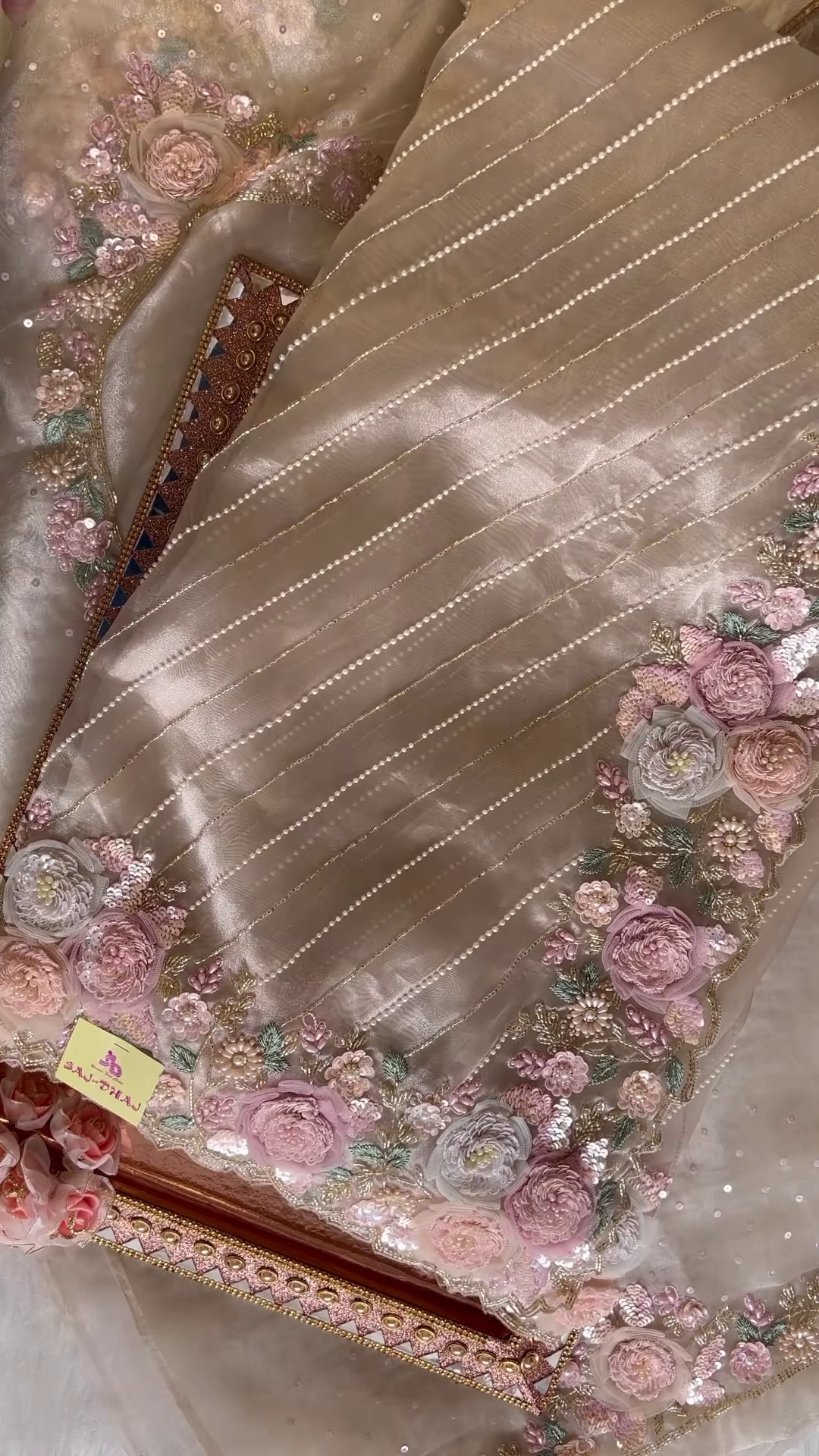 Champagne Gold 3D Floral Applique Gown - Image 2