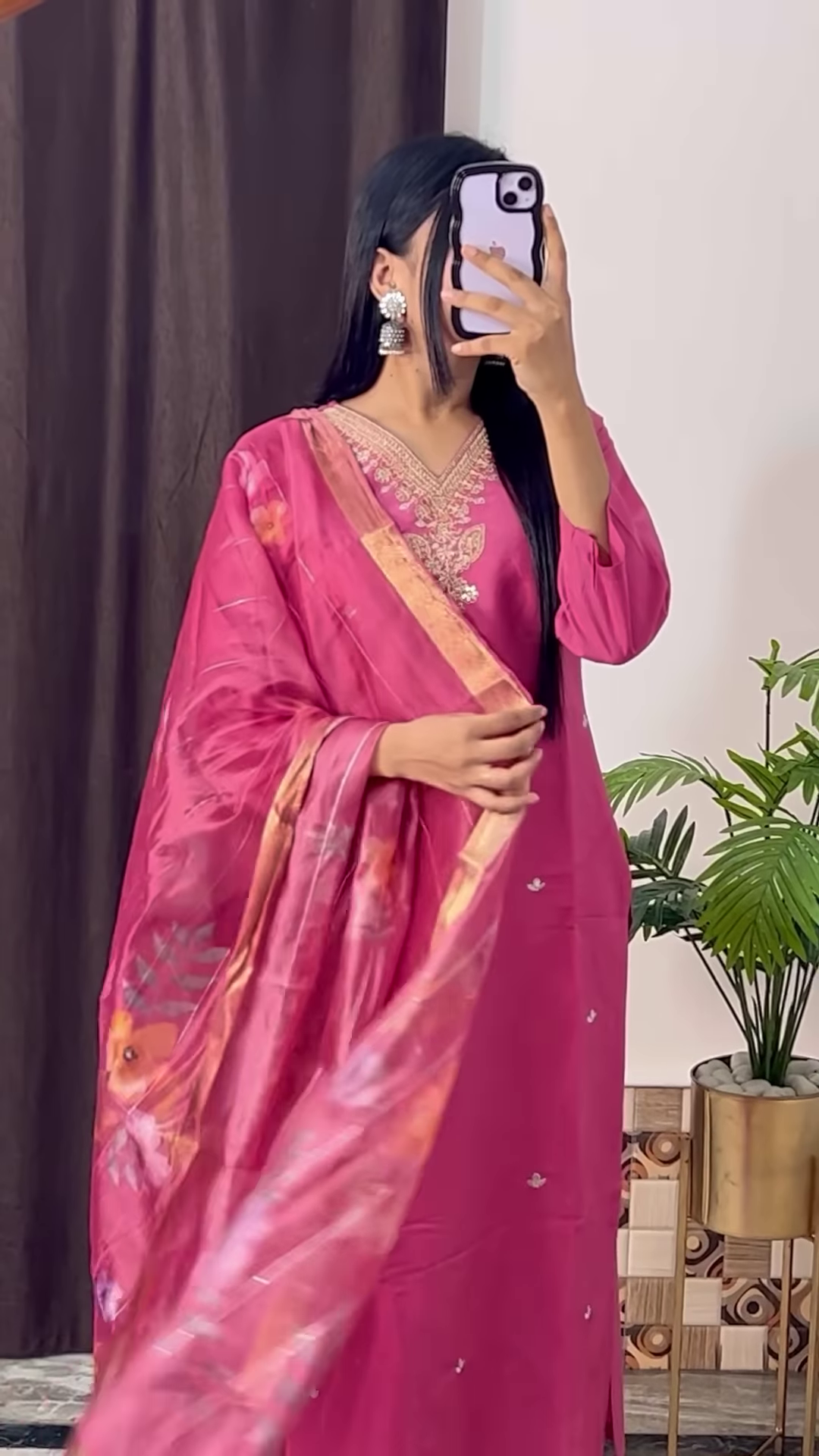 Mustard Yellow Silk Kurta with Ethnic Floral Embroidery and Pink Dupatta - Vibrant Festive Suit Set - Image 4