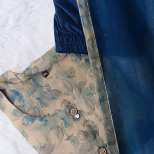 Soft Beige Chanderi Kurta with Pastel Floral Print and Magenta Silk Pants - Elegant Semi-Formal Ethnic Set