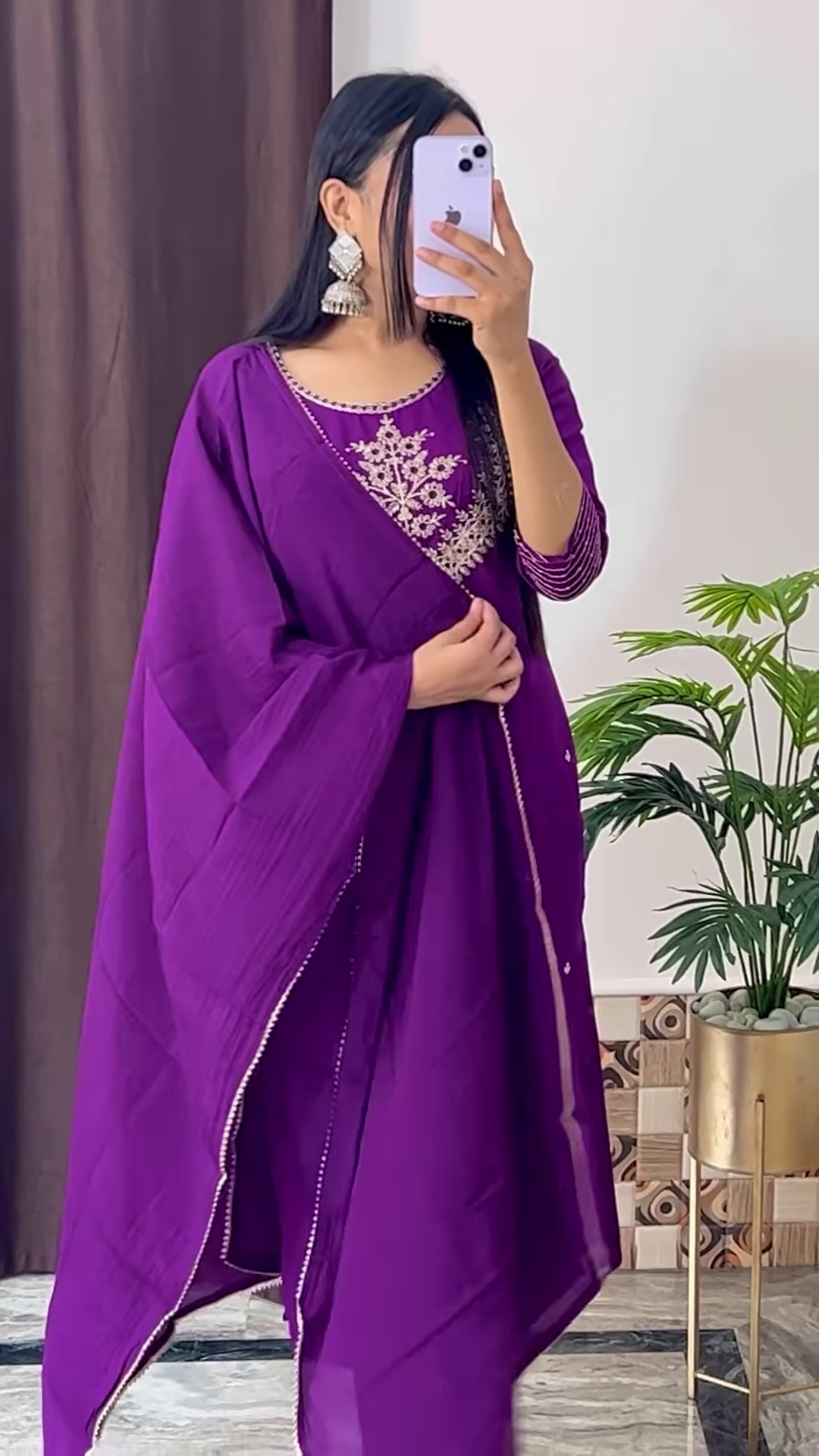 Deep Magenta Silk Kurta with Gold Zari Yoke and Floral Printed Dupatta - Modern Festive Ethnic Suit - Image 8