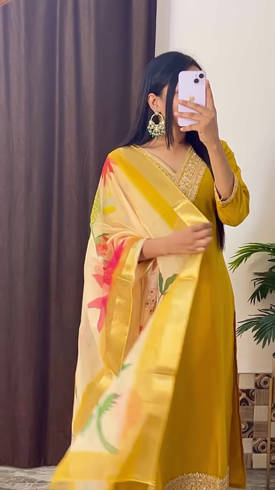 Deep Magenta Silk Kurta with Gold Zari Yoke and Floral Printed Dupatta - Modern Festive Ethnic Suit - Image 7