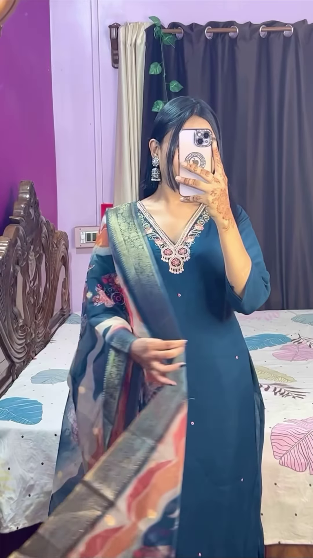 Deep Magenta Silk Kurta with Gold Zari Yoke and Floral Printed Dupatta - Modern Festive Ethnic Suit - Image 2