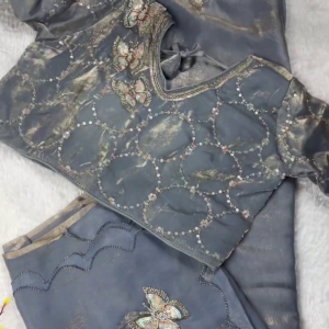 Slate Grey Butterfly Artistry Saree Set